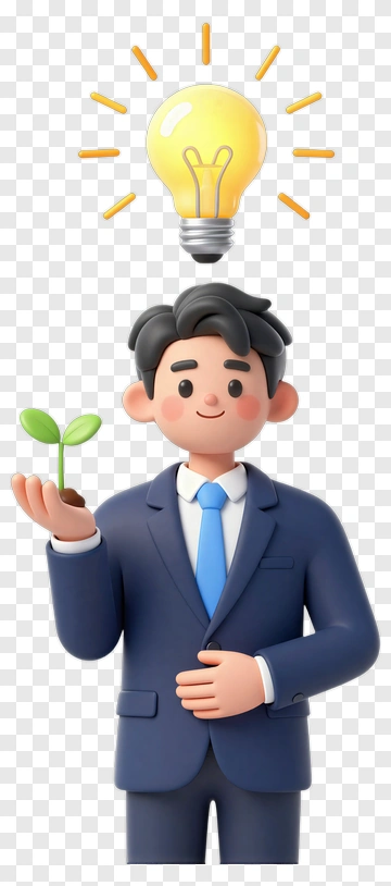 Businessman Holding A Plant With A Light Bulb Above PNG