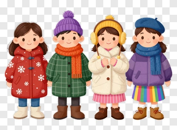 Cartoon Children Wearing Winter Coats PNG
