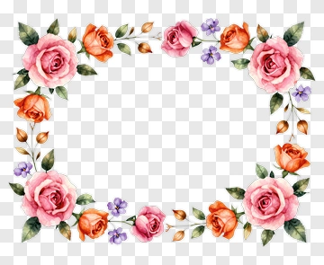 Floral Frame With Pink And Orange Roses PNG