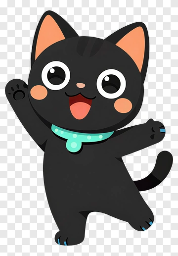 Cartoon Black Cat With A Happy Expression PNG
