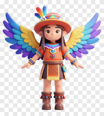 3D Girl With Colorful Wings PNG