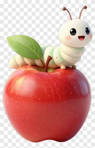 Cartoon Caterpillar On A Red Apple PNG