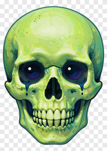 Cartoon Green Skull With Black Eyes PNG