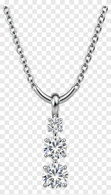 Silver Necklace With Three Diamonds PNG