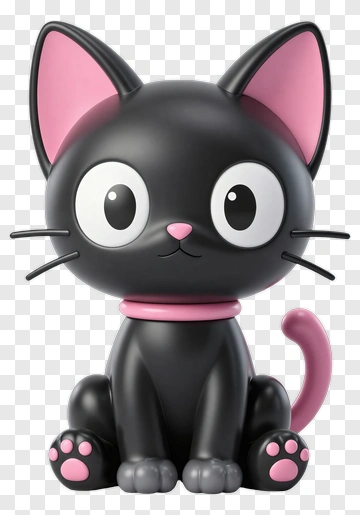 Cartoon Black Cat With Pink Accents PNG