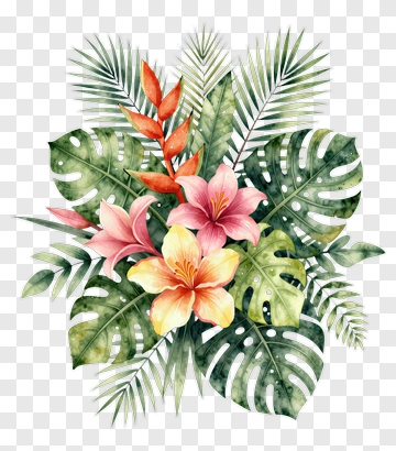 Colorful Tropical Flower Arrangement PNG