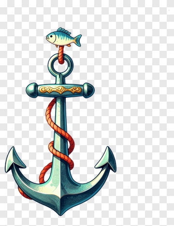 Cartoon Anchor With Fish PNG