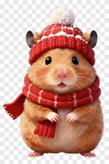 Hamster Wearing A Red Hat And Scarf PNG