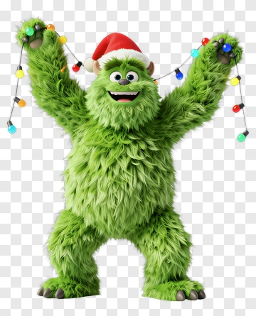 Cartoon Monster Holding Christmas Lights PNG