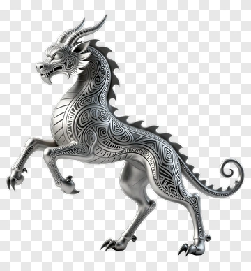 Silver Dragon With Intricate Patterns PNG