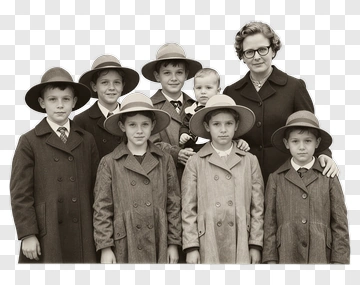 Family Portrait With Children In Hats PNG