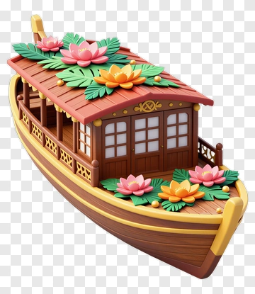 Decorative Boat With Flowers And Leaves PNG