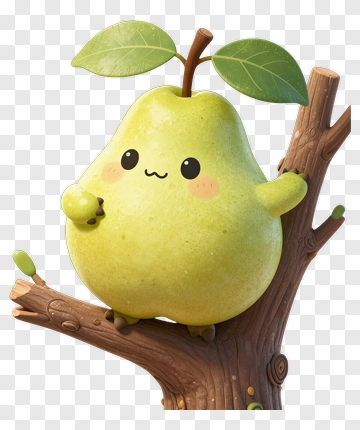Cute Cartoon Pear Character On A Tree Branch PNG