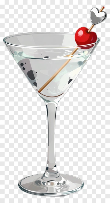 Cocktail Glass With Cherry And Heart Skewer PNG