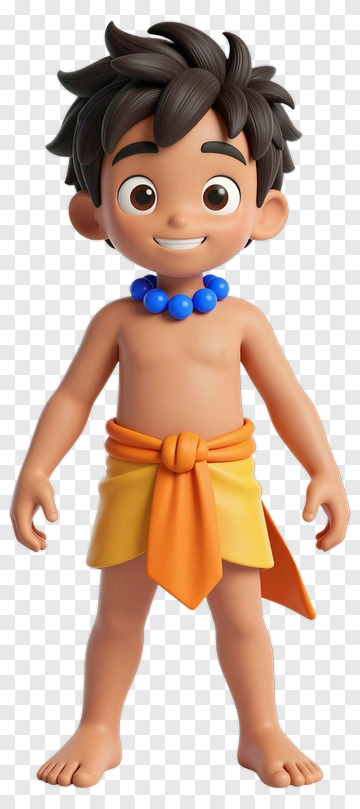 3D Boy Wearing A Colorful Necklace And Sarong PNG