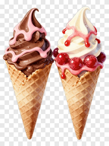 Ice Cream Cones With Chocolate And Vanilla Swirls PNG