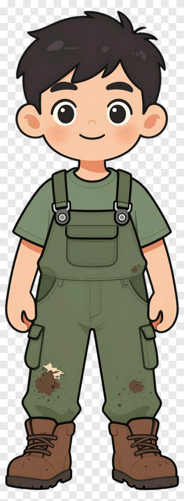 Cartoon Boy In Green Overalls PNG