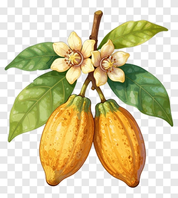 Cocoa Pod With Flowers And Leaves PNG