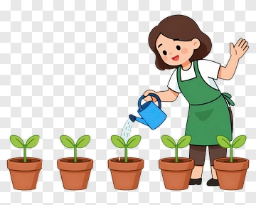 Cartoon Gardener Watering Plants PNG
