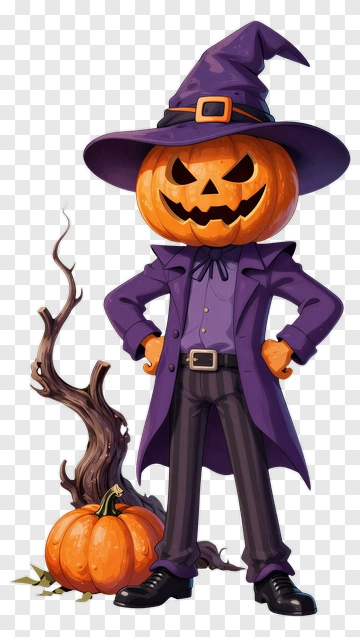 Halloween Pumpkin Character In A Purple Outfit PNG
