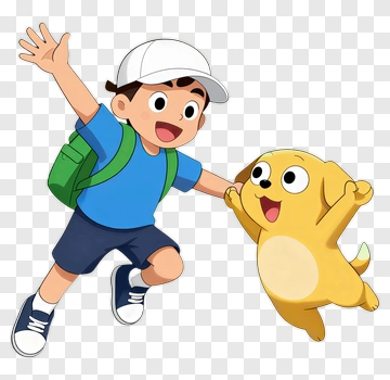 Cartoon Boy Playing With A Dog PNG