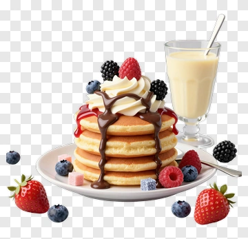 Stack Of Pancakes With Berries And Cream PNG