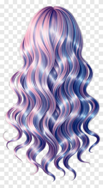 Long Wavy Hair With Pink And Blue Highlights PNG