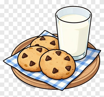 Plate Of Chocolate Chip Cookies And Glass Of Milk PNG