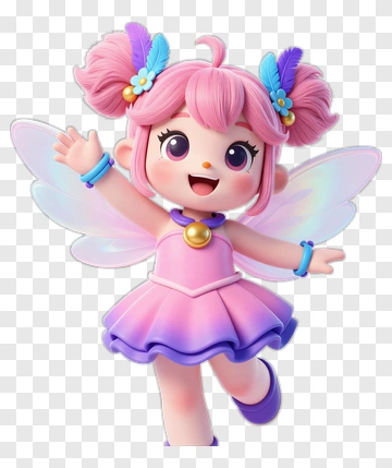 3D Fairy Girl With Pink Hair And Colorful Dress PNG