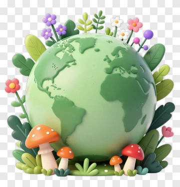 Colorful Earth Surrounded By Flowers And Mushrooms PNG