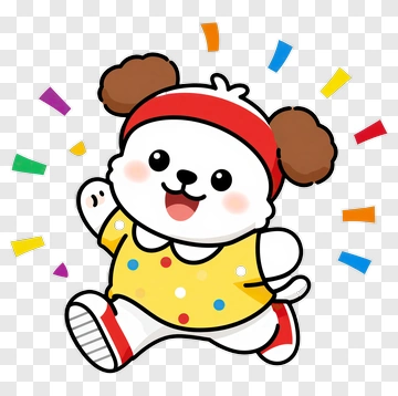 Cartoon Dog Running With Confetti PNG