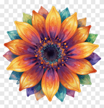 Colorful Flower With Orange Petals PNG
