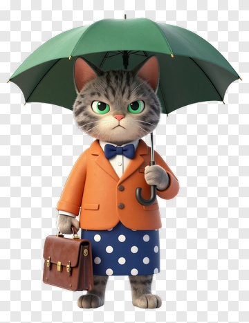 Cartoon Cat Holding An Umbrella And Briefcase PNG