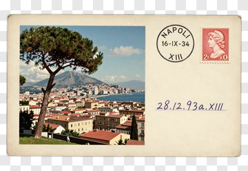 Postcard View Of Naples With Pine Tree PNG