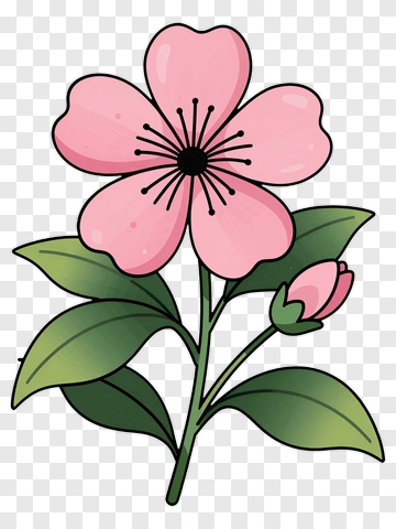 Pink Flower With Leaves PNG