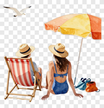 Couple Relaxing Under A Beach Umbrella PNG