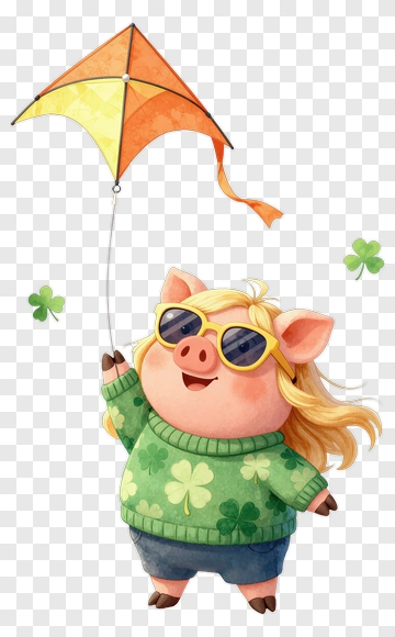 Cartoon Pig Holding A Kite PNG