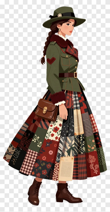 Stylish Woman In Military-Inspired Outfit PNG