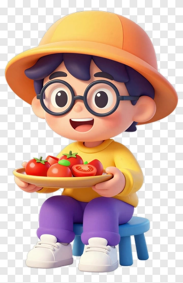 Cartoon Boy Holding A Plate Of Tomatoes PNG