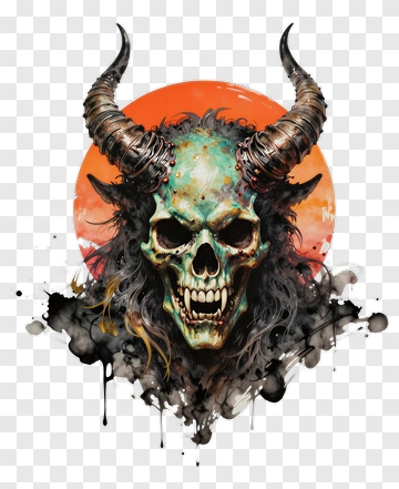 Artistic Skull With Horns And Colorful Background PNG