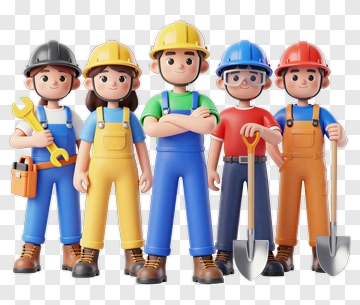 Cartoon Construction Team Of Five Workers PNG