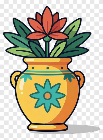 Colorful Flower Pot With Red Flower PNG