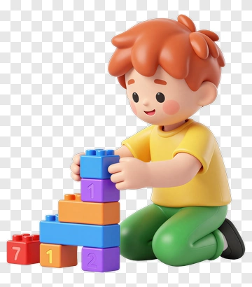 3D Boy Building A Tower With Colorful Blocks PNG