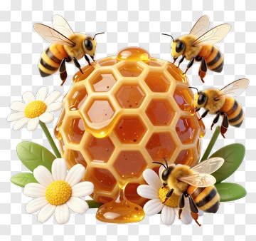 Honeycomb With Bees And Flowers PNG
