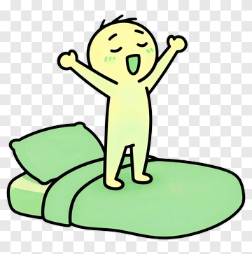 Happy Person Stretching On A Bed PNG