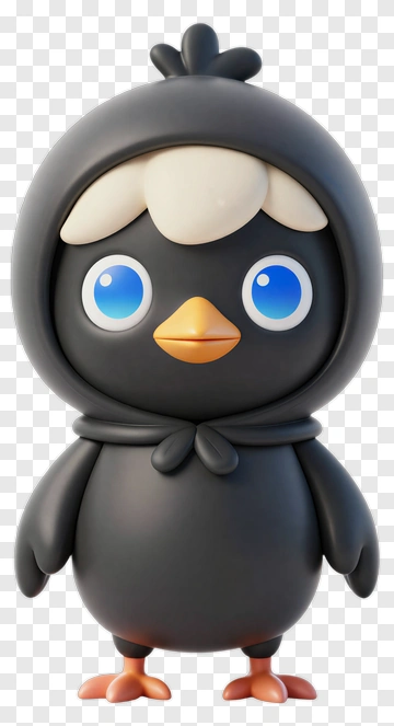 Cartoon Black Bird Character PNG