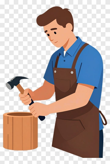 Carpenter Using Hammer On Wooden Barrel PNG