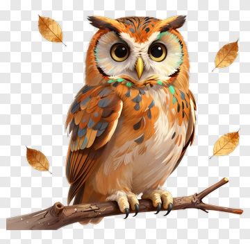 Colorful Owl Sitting On A Branch PNG