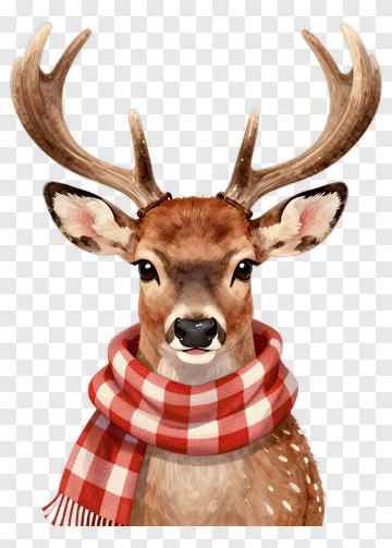 Cartoon Deer Wearing A Red And White Scarf PNG