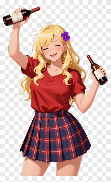 Happy Girl Holding Two Bottles Of Wine PNG